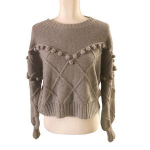 NSF Gray Pom Pom wool and cotton crop balloon sleeve sweater size Medium